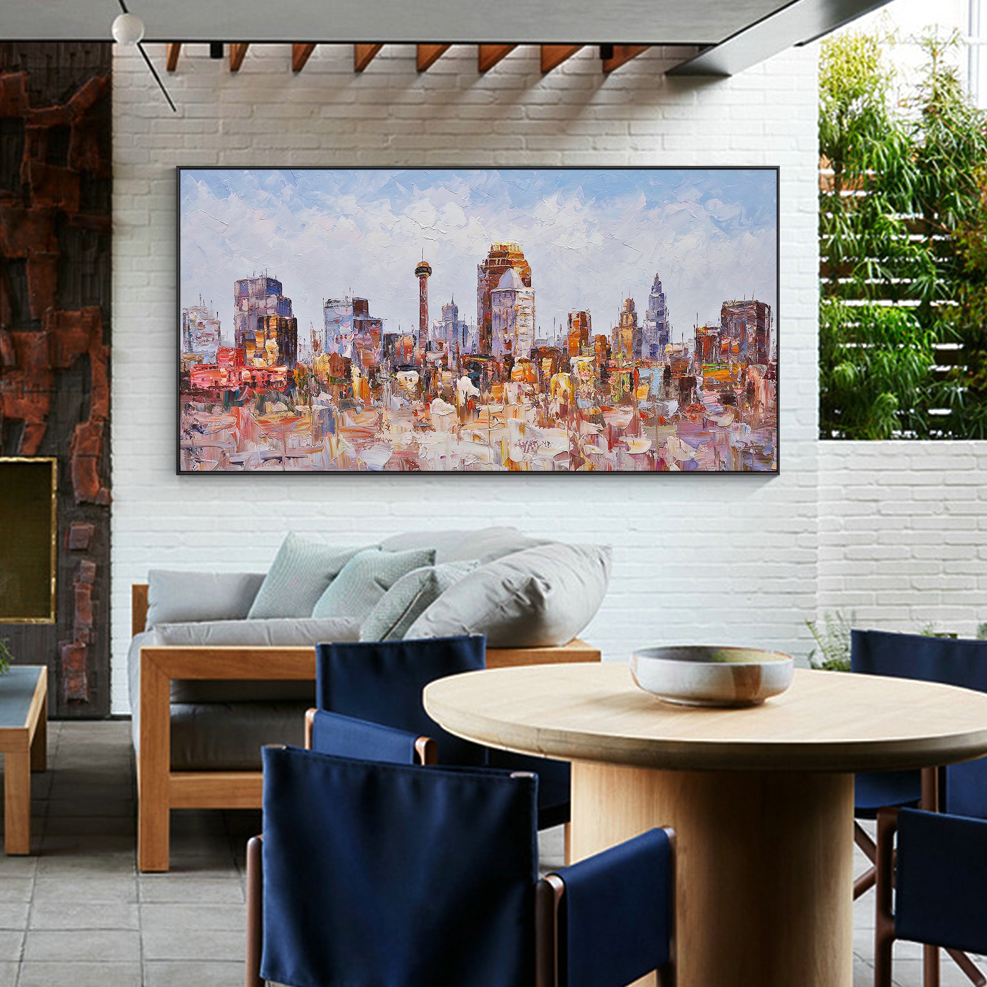 San Antonio Texas oil painting with vibrant urban details.