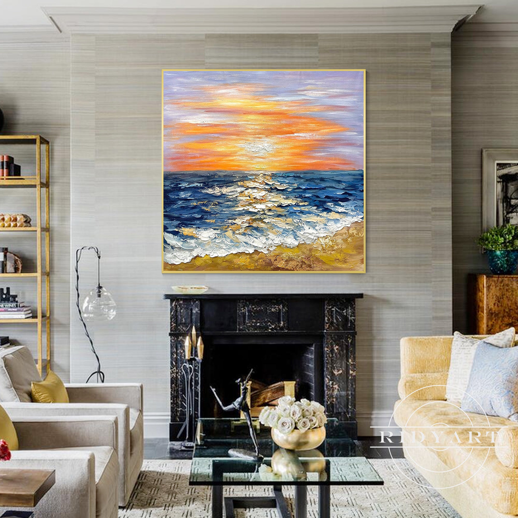 
Blue sea wave abstract painting for coastal wall decor