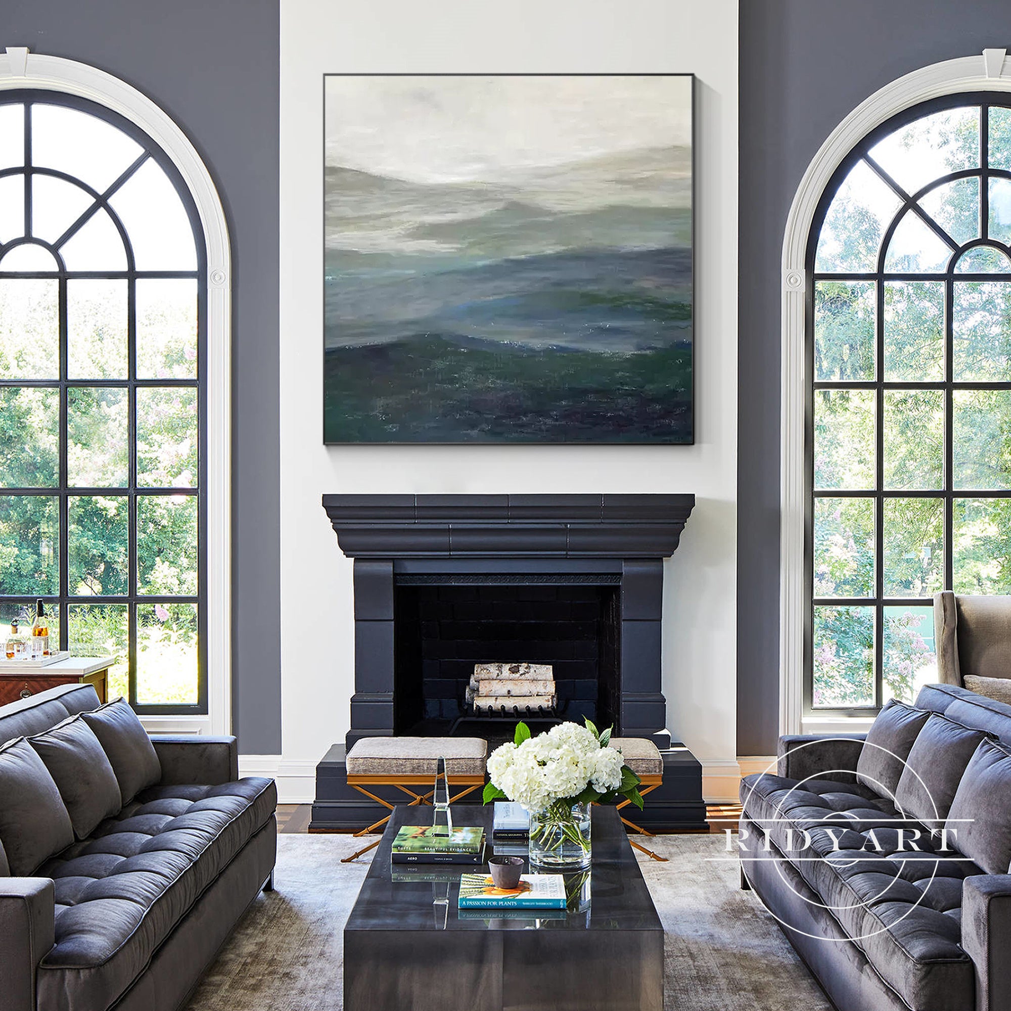 Natural textured mountain artwork in calm neutral tones
