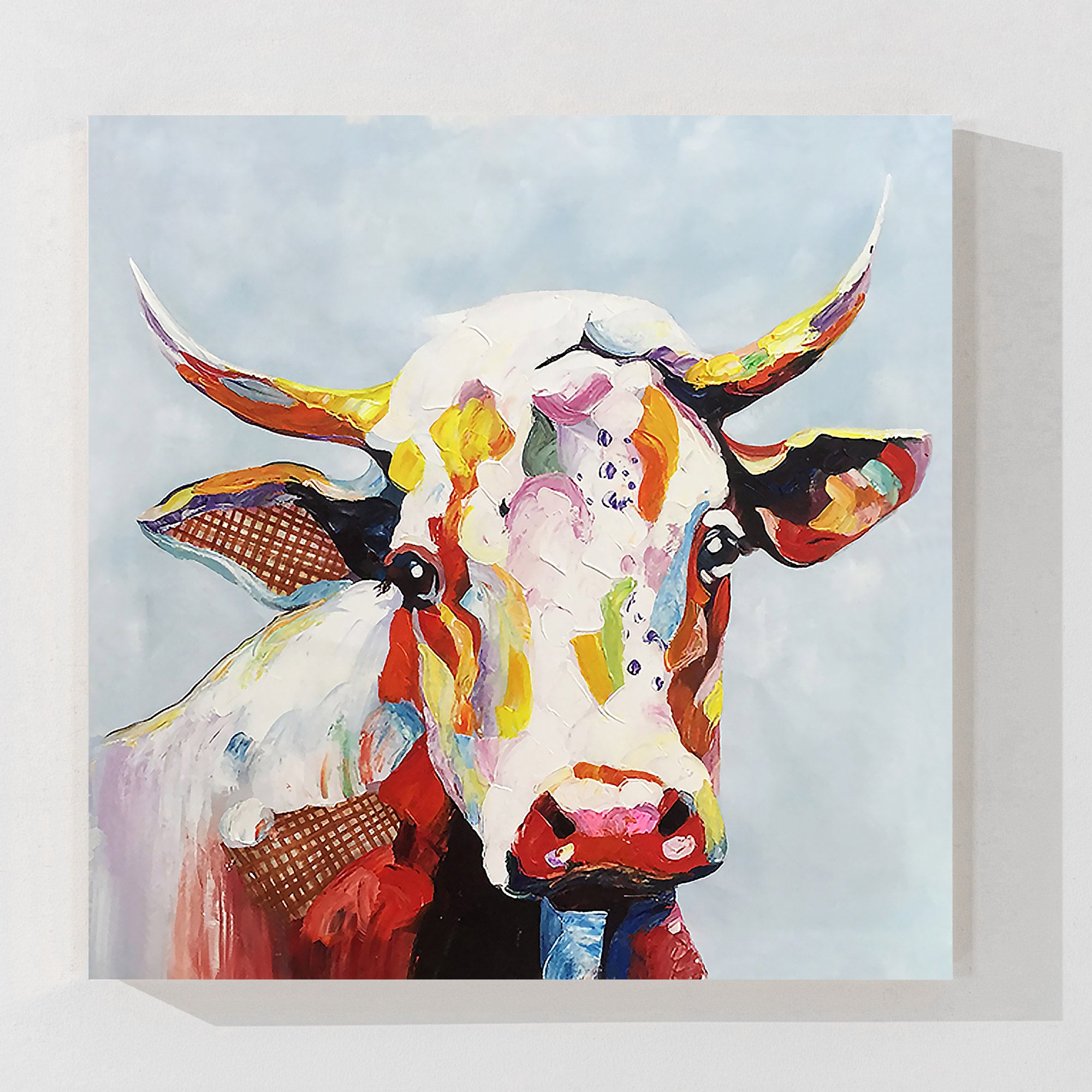 Pintura a óleo moderna e colorida de uma vaca