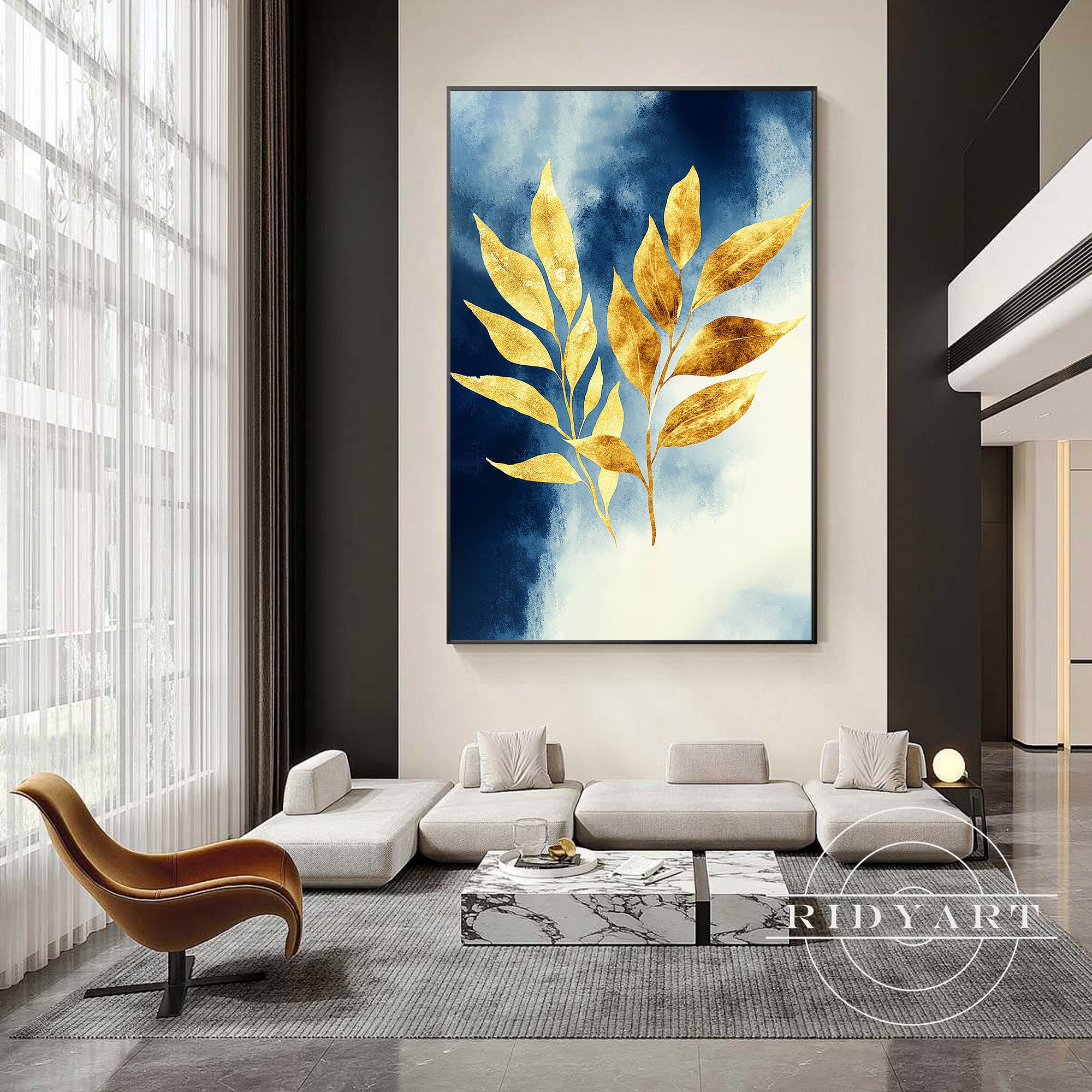 
Unique gift artwork with golden leaf on canvas