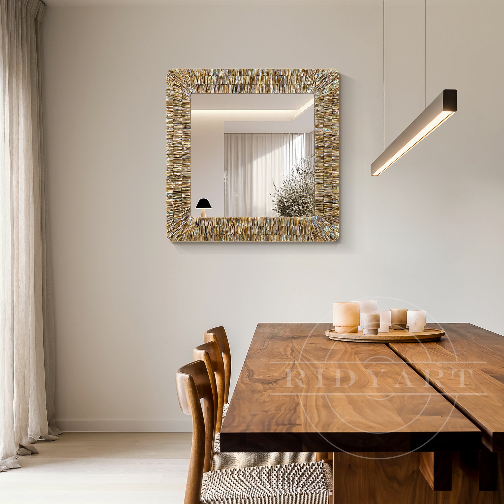 Artisan-crafted seashell mirror, ideal for ocean-inspired interior design