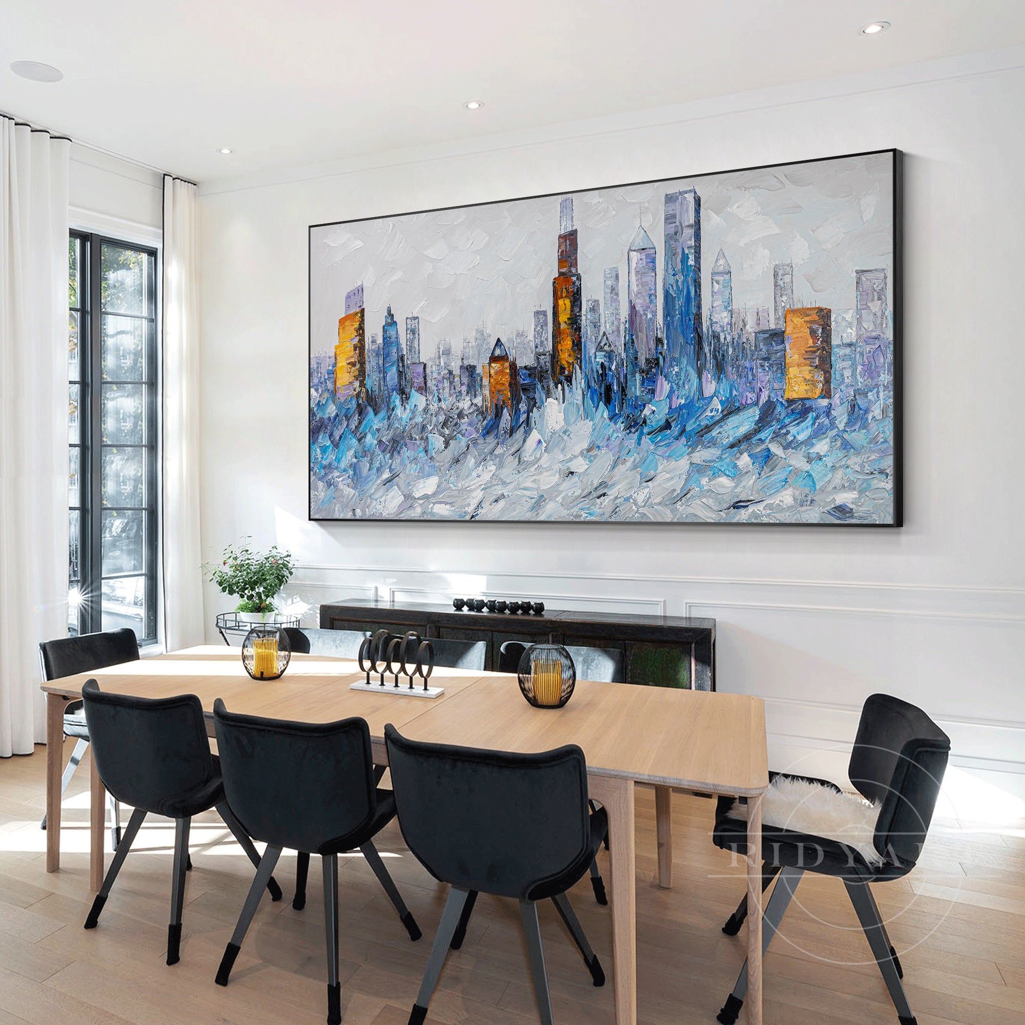 Urban abstract Chicago skyline painting for home or office