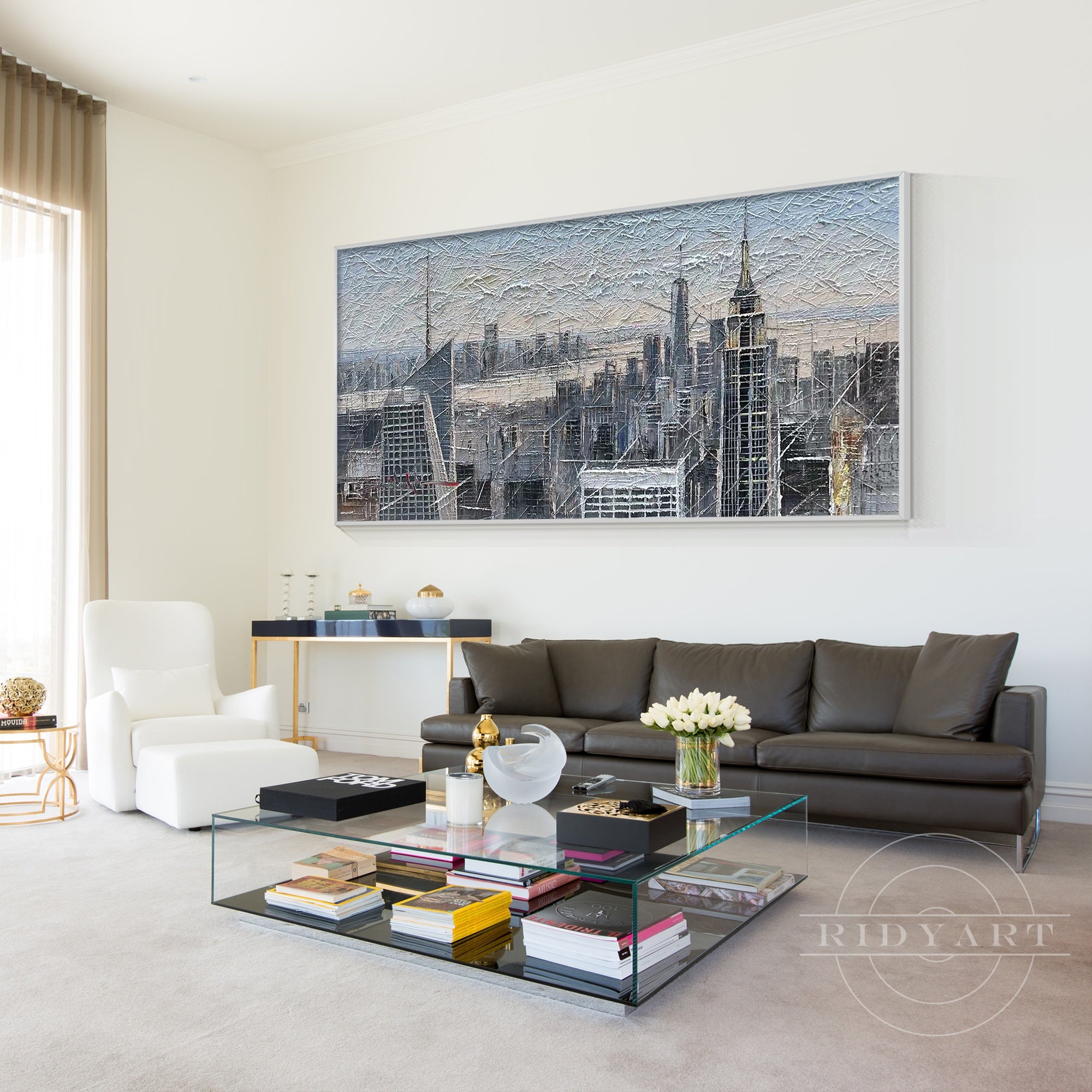 Contemporary textured New York skyline wall art framed canvas