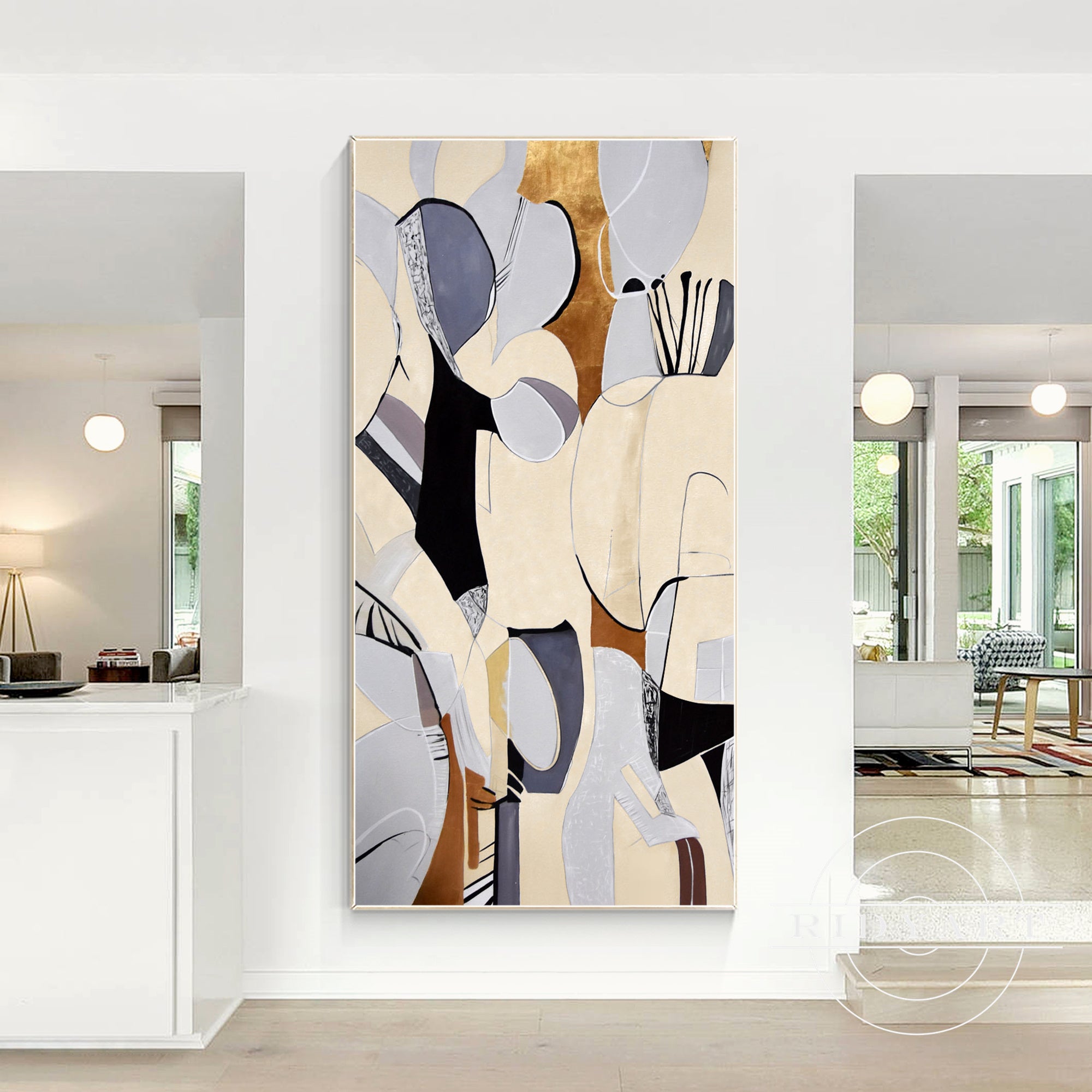 Organic Shape Abstract Geometric Painting on Canvas