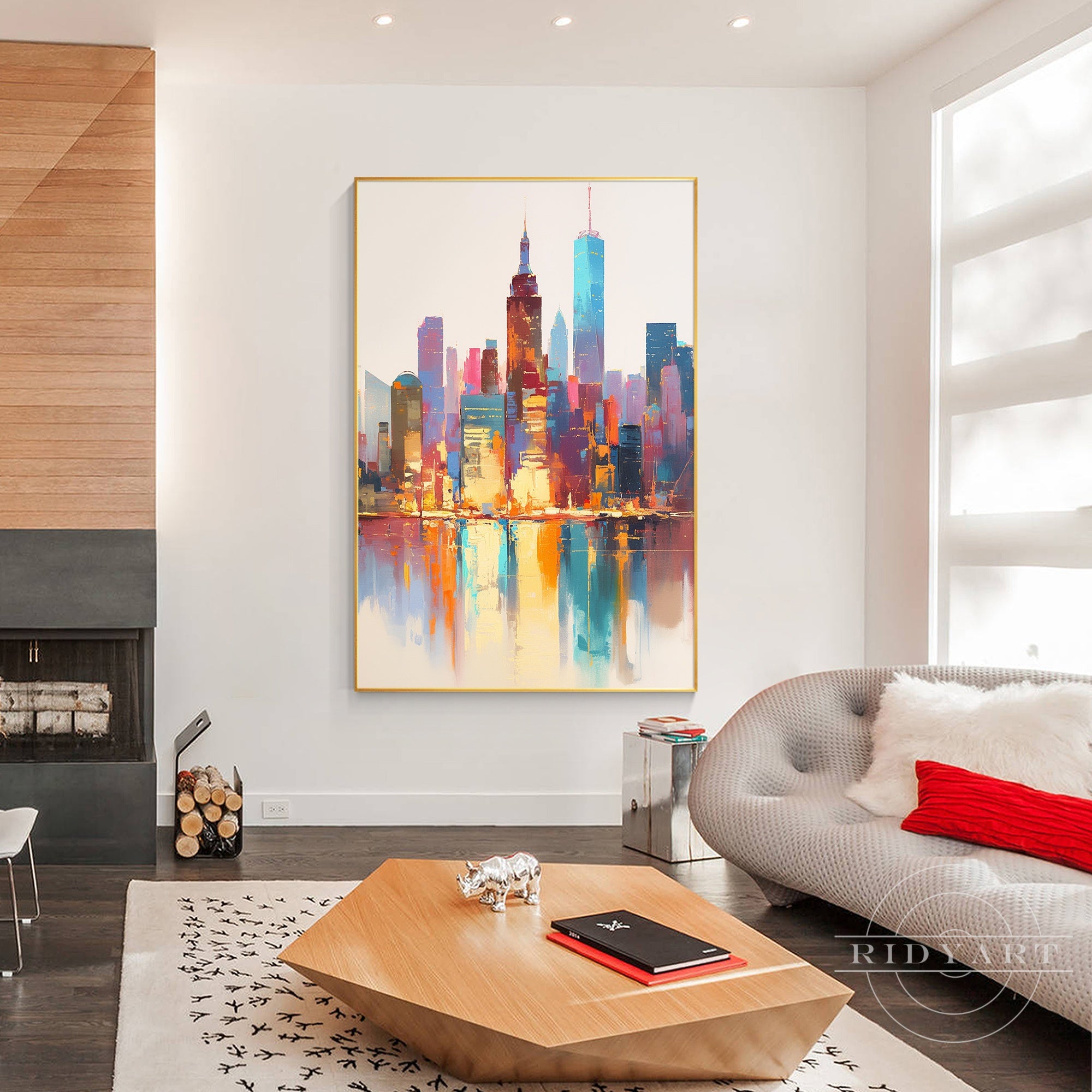 Colorful abstract cityscape artwork for modern interior decoration