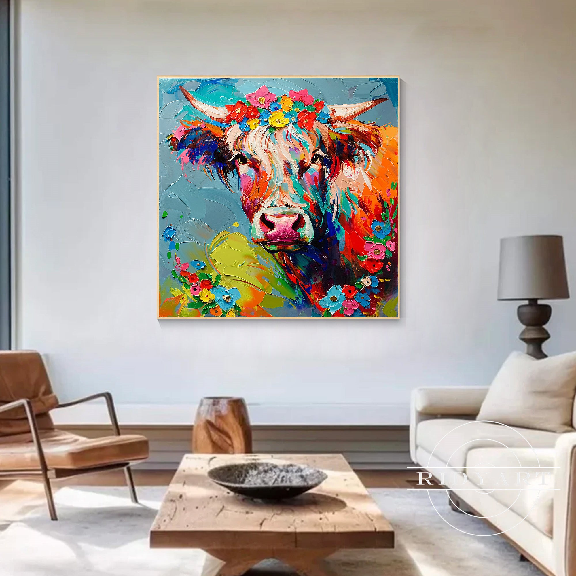 Rustic modern farm animal wall art with vibrant colors