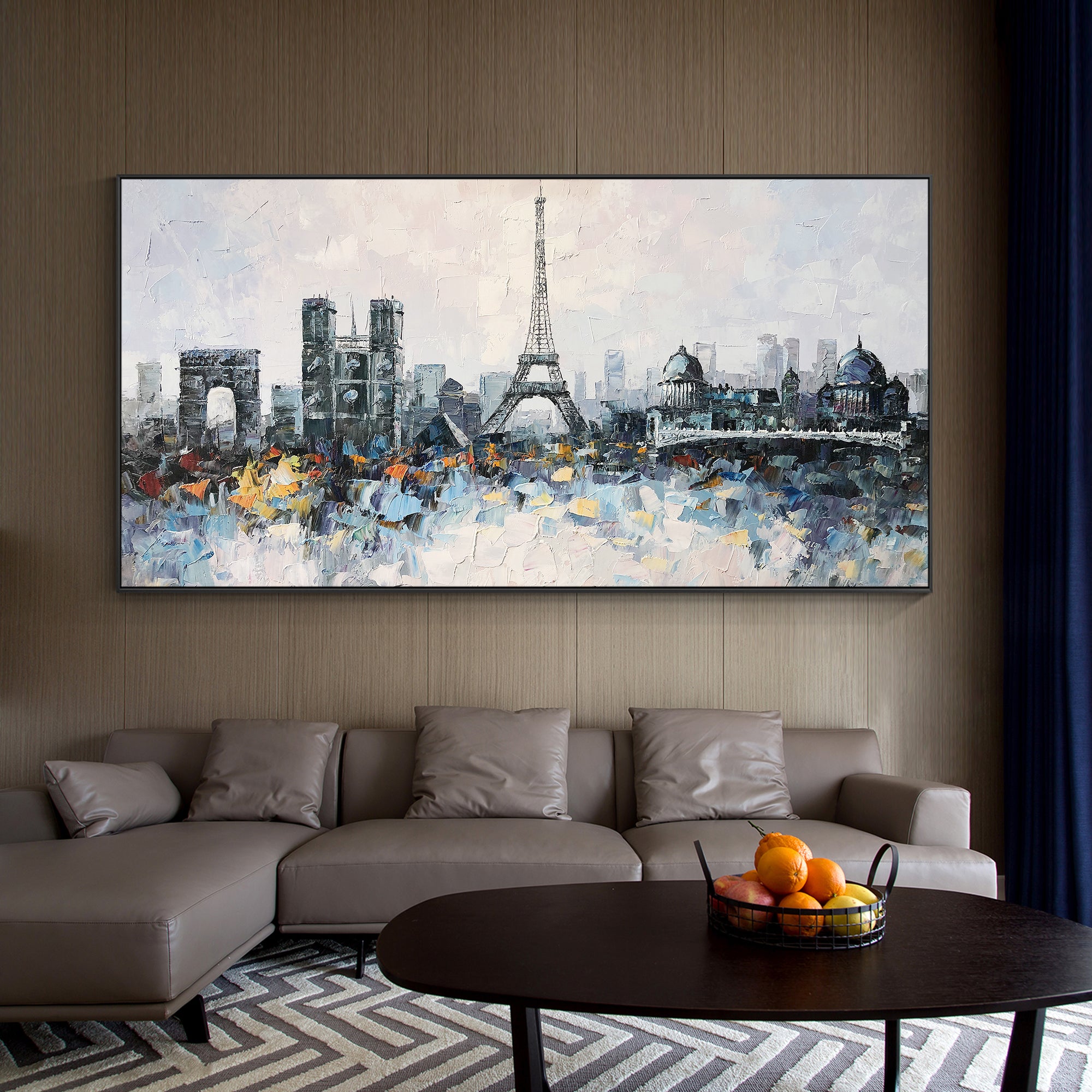 Stunning Eiffel Tower skyline oil painting with textured brushstrokes