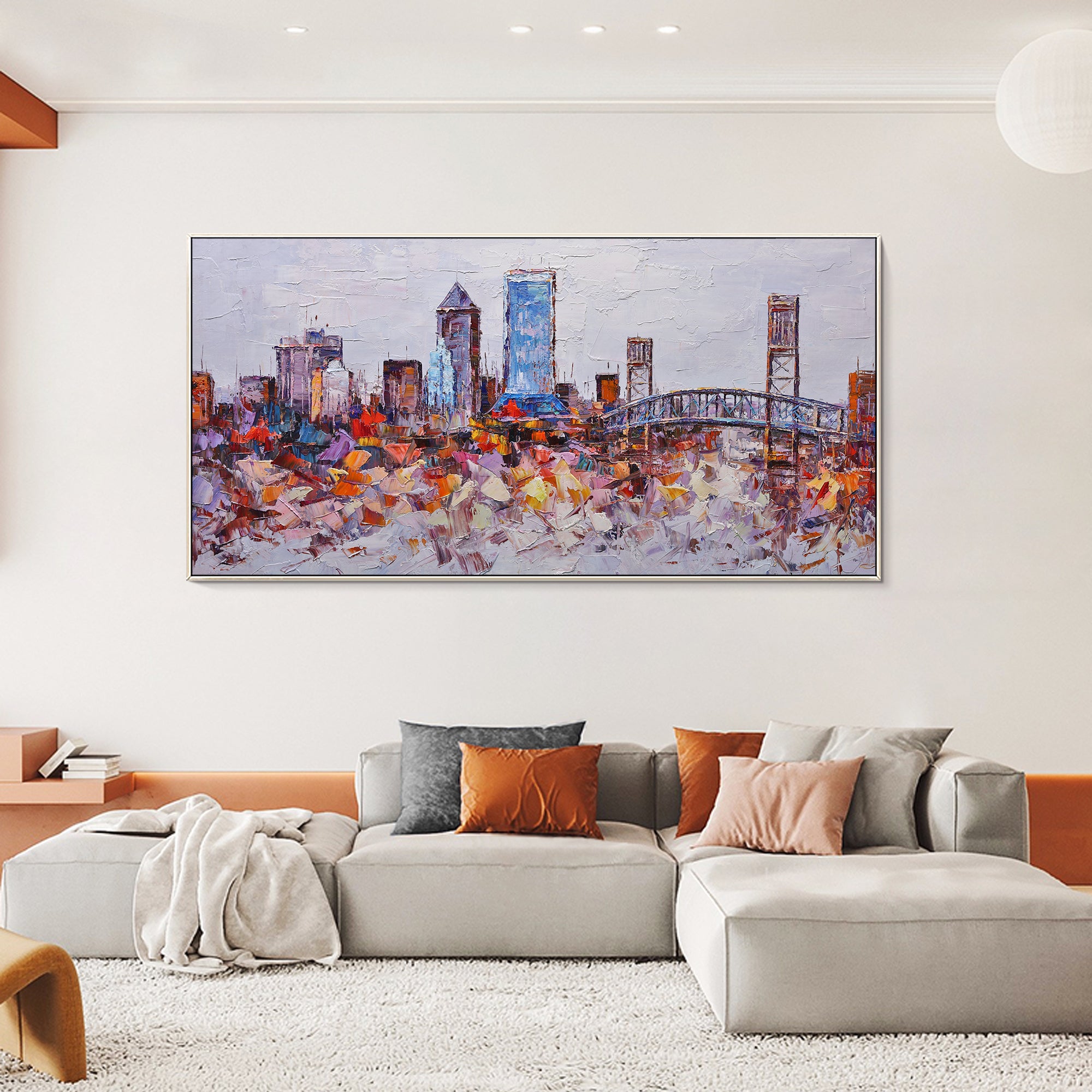Stunning Florida skyline oil painting with texture and color.