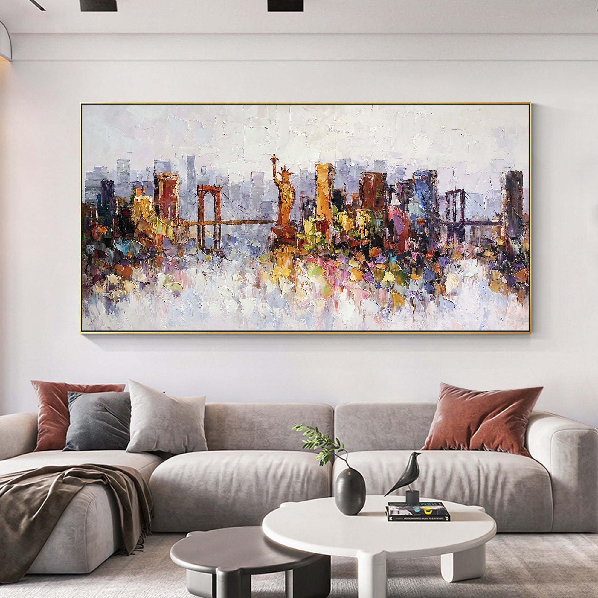 Stunning New York skyline oil painting with texture and color