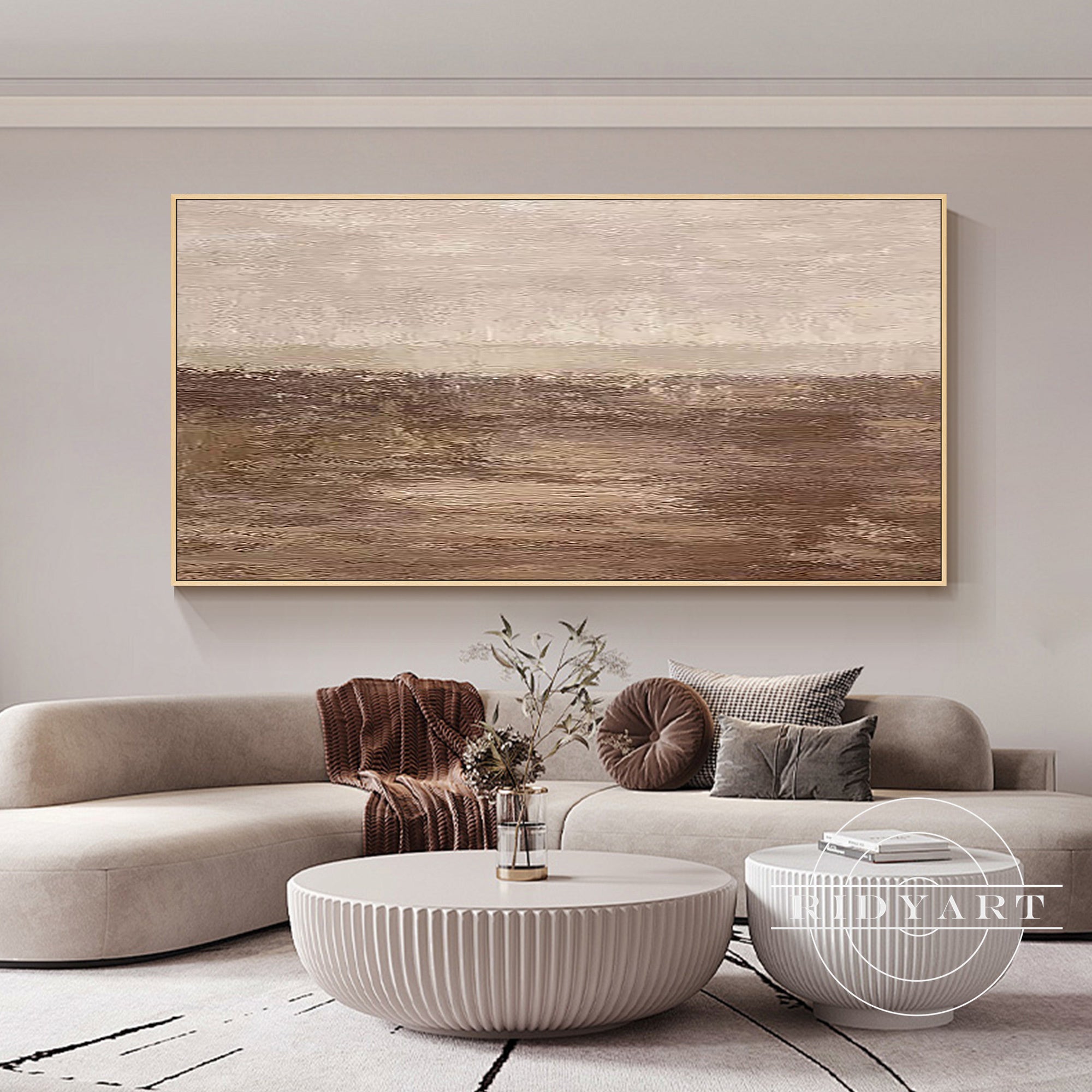 Wabi Sabi brown abstract landscape painting in earth tones