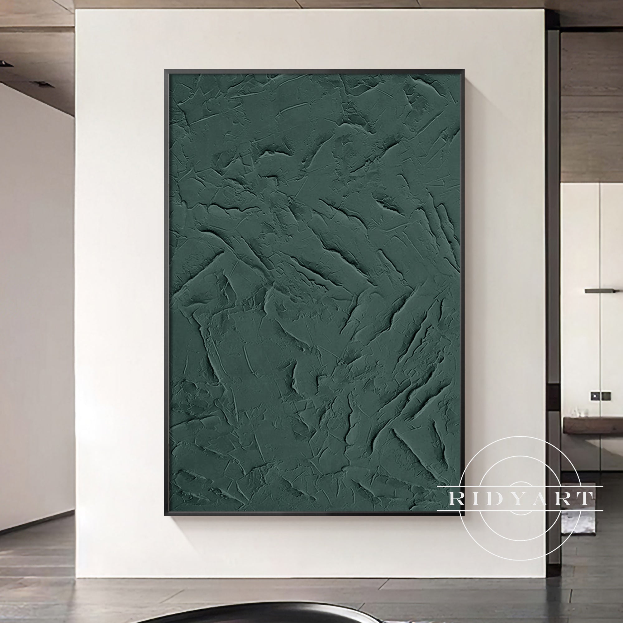Wabi-sabi green texture painting for modern Nordic decor