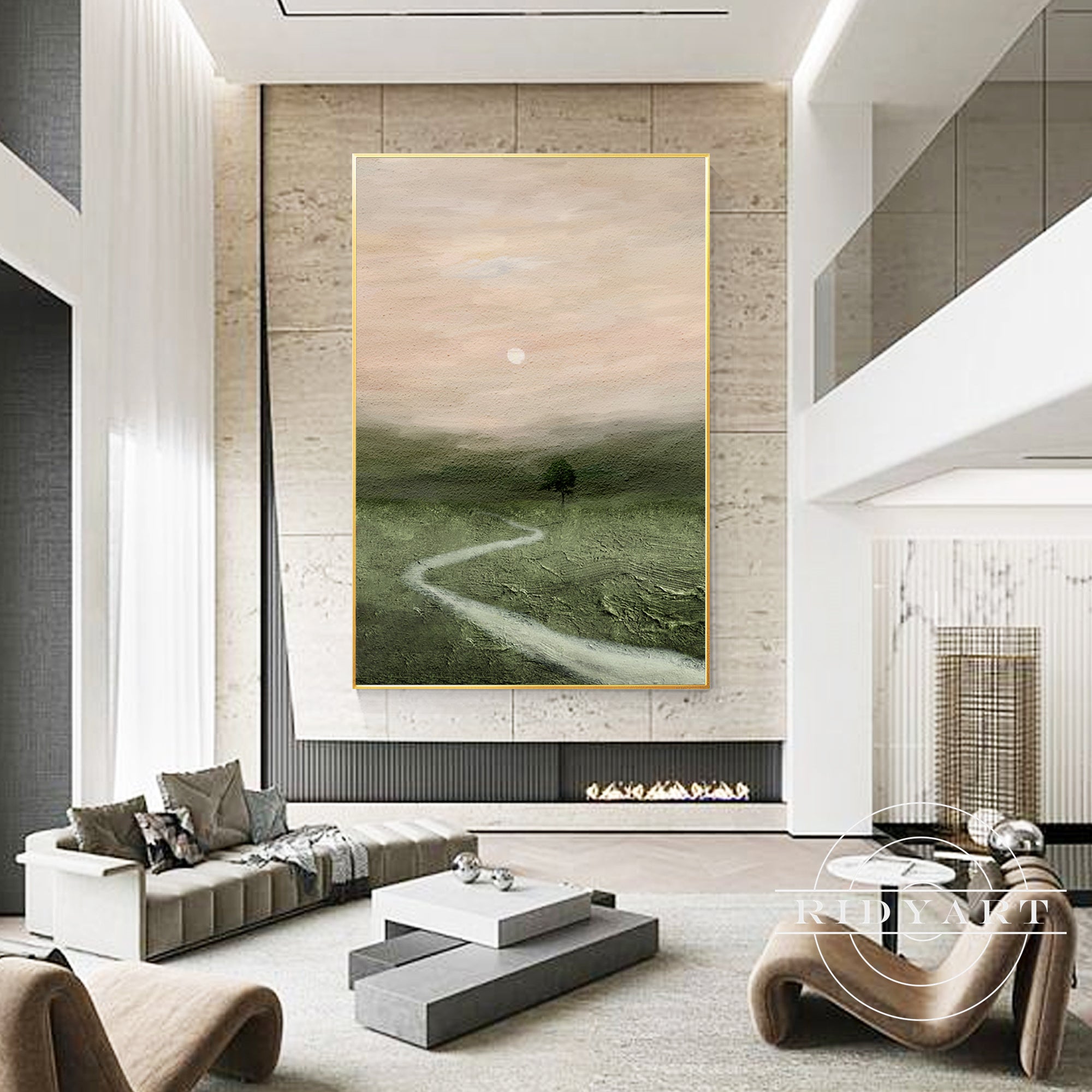 Wabi-sabi textured landscape painting