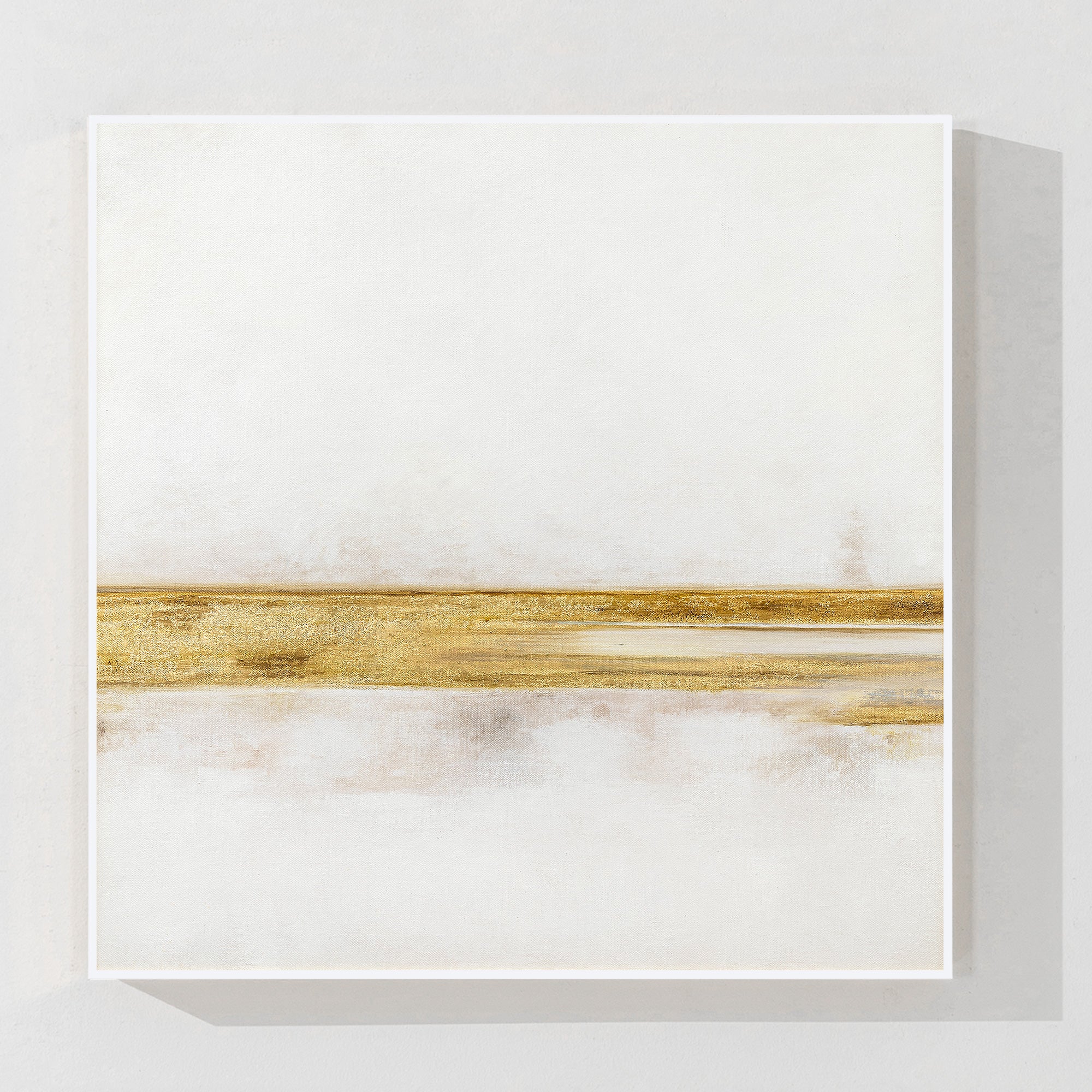 White and gold minimalist abstract painting on canvas