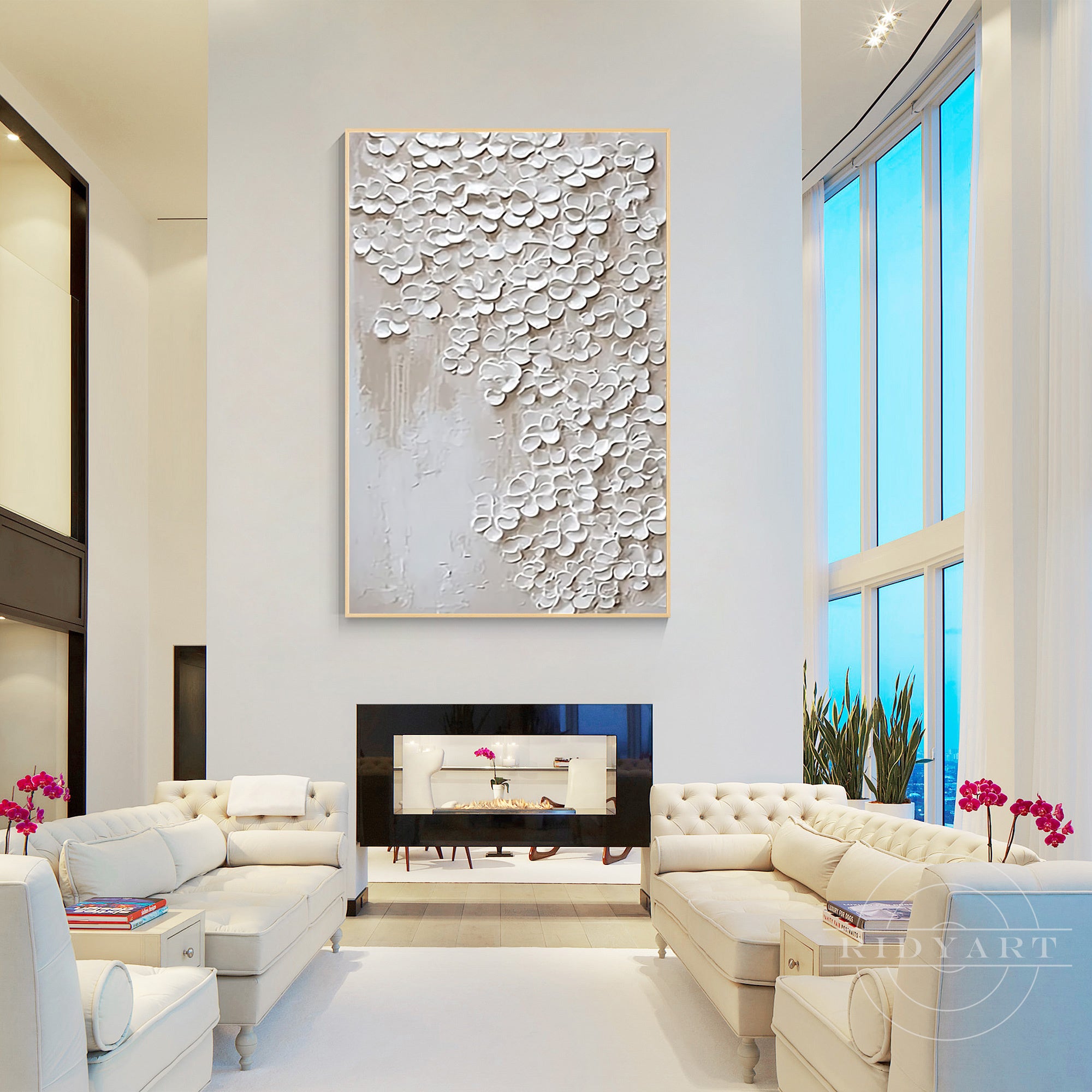 Large neutral floral wall decor painting