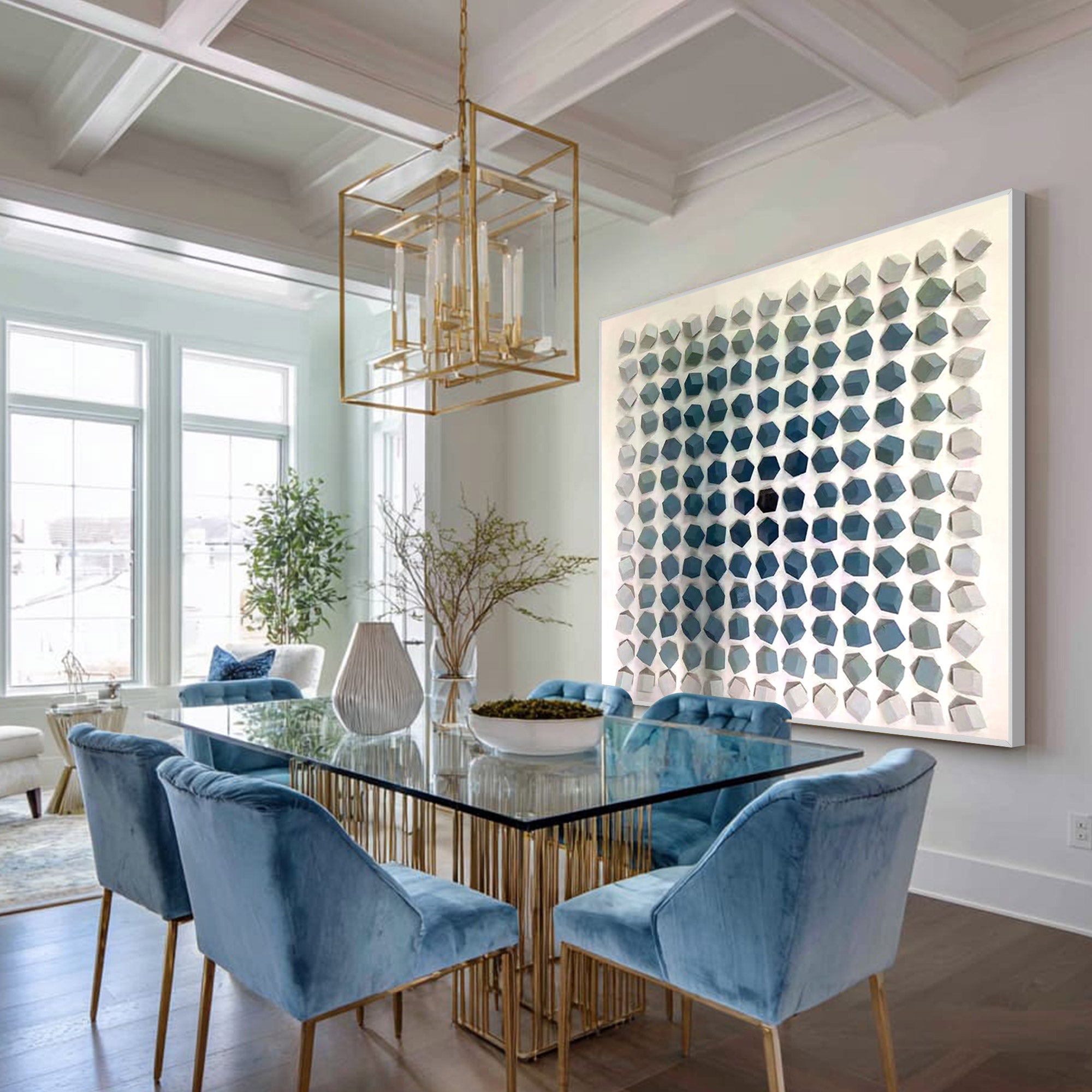 turquoise 3d wood cube wall art geometric sculpture decor