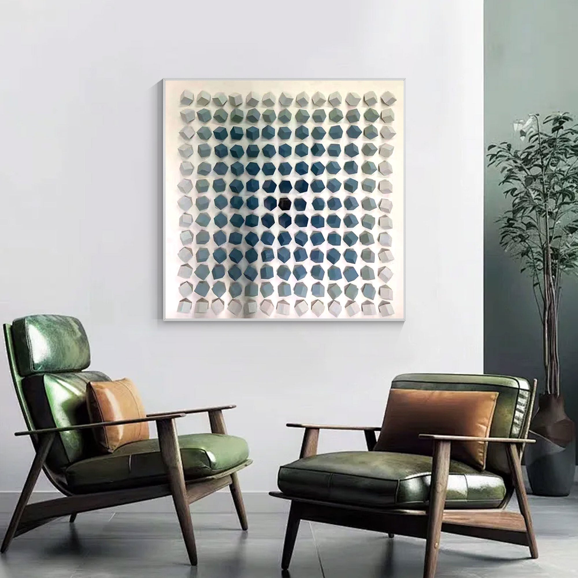 geometric wood block wall art turquoise textured panel