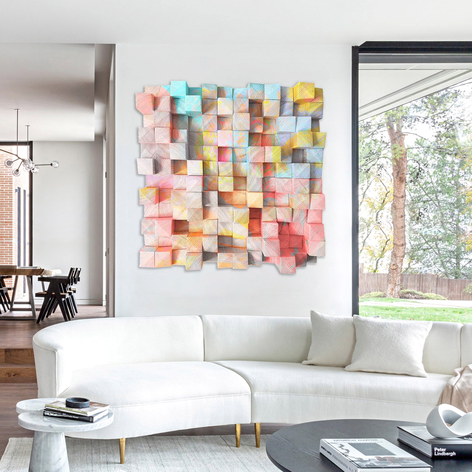 handmade wooden wall art textured geometric pastel decor