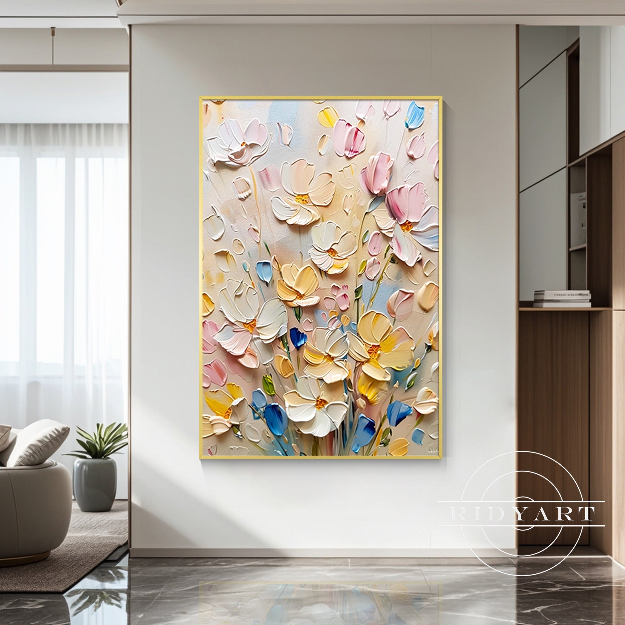 Extra large floral acrylic canvas painting for living room